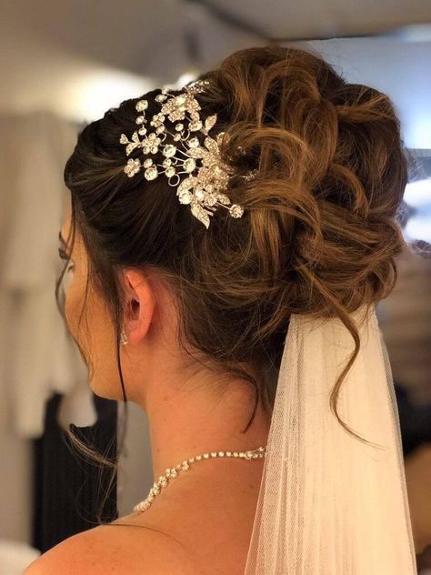 Bride Hairstyles With Veil Long, Long Veils, Bride Hairstyles With Veil, Bridal Ponytail, Bridal Hair Up, Wedding Hairstyles With Crown, Sheer Veil, Bride Updo, Hairstyles Design