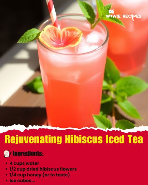 "Beat the summer heat with this refreshing Hibiscus Iced Tea! Bursting with flavor and perfect for hot days. A must-try for all tea lovers!" Hibiscus Iced Tea, Iced Tea Drinks, Dried Hibiscus Flowers, Tea Drinks, Hibiscus Tea, Gluten Free Recipes Easy, Ice Tea, Tea Lovers, Summer Heat