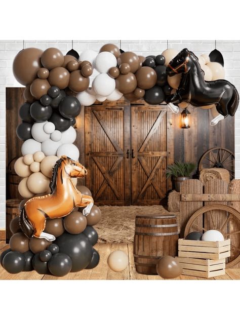 116pcs Horse Racing Latex Balloon Garland Arch Kit - Black, White, Blush, Brown Balloons For Western Cowboy Party,  Birthday Decor Multicolor    Latex     Event & Party Supplies, size features are:Bust: ,Length: ,Sleeve Length: Western Homecoming, Western Cowboy Party, Brown Balloons, Rodeo Party, Happy Birthday Decor, Horse Birthday Parties, Horse Birthday, Garland Arch, Cowboy Party