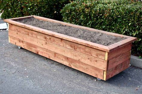 How to Build a DIY Planter Box on Wheels - TheDIYPlan Large Diy Planters, Diy Wood Planter Box, Planter Box Designs, Large Planter Boxes, Diy Wood Planters, Long Planter, Planter Box Plans, Vegetable Planters, Diy Planter