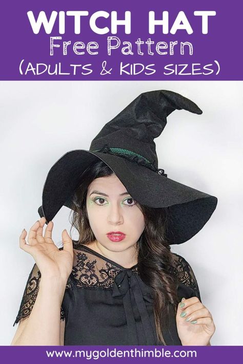 Cute, Easy, And Free Witch Hat Pattern for Kids and Adults. Witch Hat Sewing Pattern, Diy Candy Bags, Costumes Ideas For Couples, Diy Halloween Banner, Couples Costumes Ideas, Diy Witch Hat, Witch Hat Pattern, Halloween Sewing Patterns, Sewing Patterns For Boys