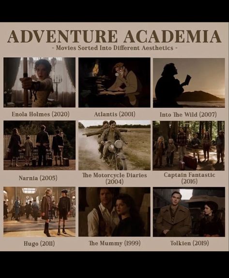 Movies To Watch Dark Academia, Dark Academia Archaeology, Dark Academia Movie Aesthetic, Dark Academia Aesthetic Movies, Art Academia Movies, Dark Academia Shows To Watch, Chaotic Academia Movies, Adventure Movie Aesthetic, Movies Sorted Into Different Aesthetics