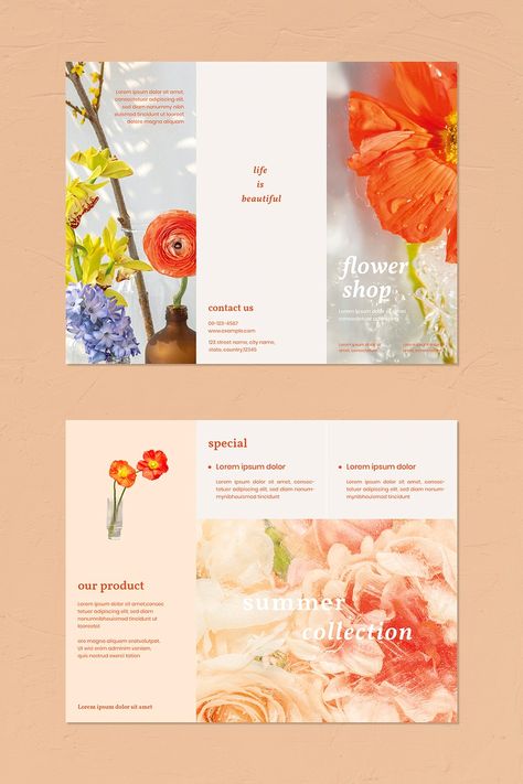 Flower shop brochure template vector | premium image by rawpixel.com / Aew Flower Shop Graphic Design, Flower Shop Branding Design, Welcome Brochure, Flower Shop Branding, Flower Layout, Brochure Design Ideas, Leaflet Layout, Flower Shop Design, Brochure Design Layout