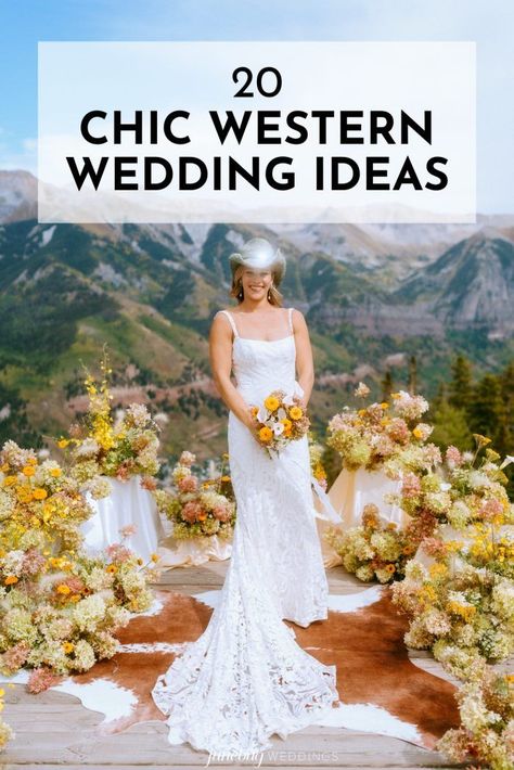 Whether you’re tying the knot at your favorite mountain escape in a destination wedding or you’re Western at heart, these 20 Western wedding ideas are the epitome of chic. Upscale Western Wedding, Romantic Western Wedding, Elegant Western Wedding, Classy Western Wedding, Modern Western Wedding, Western Theme Wedding, Western Wedding Ideas, Wild West Wedding, Western Wedding Decorations