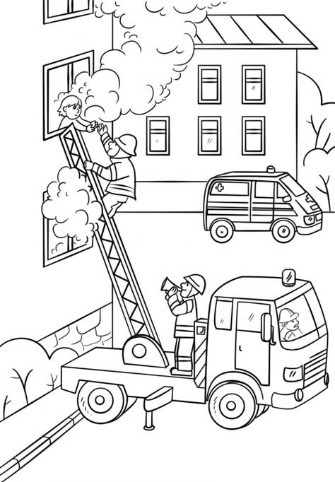 Kindergarten Coloring Pages, Kid Coloring Page, Truck Coloring Pages, Coloring Pages For Girls, Fire Safety, Fire Truck, Printables Kids, Coloring Book Pages, Free Coloring Pages