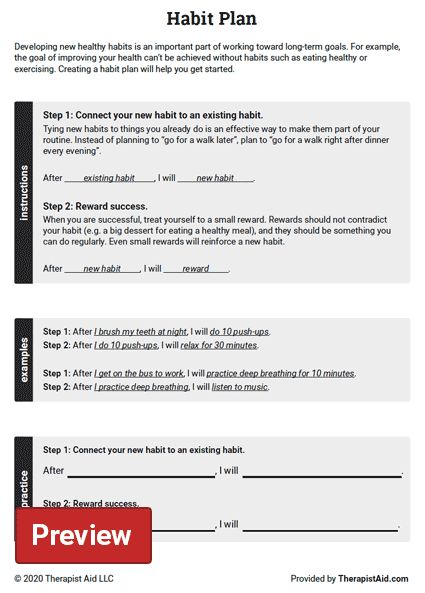 Habit Plan (Worksheet) | Therapist Aid Habit Worksheet, Therapist Aid Worksheets, Habits Worksheet, Mind Dump, Psych 101, Wellness Coaching Business, Habit Building, Interesting Creatures, Counseling Worksheets