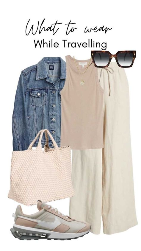 Airport travel outfit #traveloutfitsummer #outfitinspo #outfit #SummerCapsuleWardrobe #OutfitIdeas. https://www.theworldaccordingtome.org/shopping/1729509_summer-outfit-inspiration-20-chic-looks-to-slay-the-season/?outfit !!! Disclosure: This blog uses affiliate links, which means I may earn a small commission when you click through(images) and make a purchase. Don’t worry, No cost for you! Beige Airport Outfit, Airport Wear Travel Outfit Ideas, Airport Outfit Ideas Summer, Plane Outfit Airport Style Comfy, Ootd Airport, Airplane Travel Outfits, Airport Ootd, Chic Travel Outfit, Plane Outfit