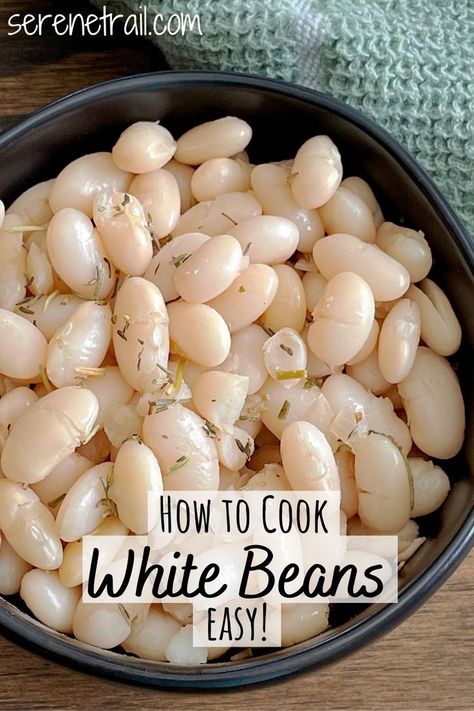 Bowl of cooked white beans, seasoned with rosemary and thyme. Dry Northern Bean Recipes, Northern Beans Soup Recipe, Mexican White Beans, How To Cook White Beans, Dry White Bean Recipes, Dried White Bean Recipes, Great White Northern Bean Recipes, Dried Great Northern Beans Recipe, Easy White Bean Recipes