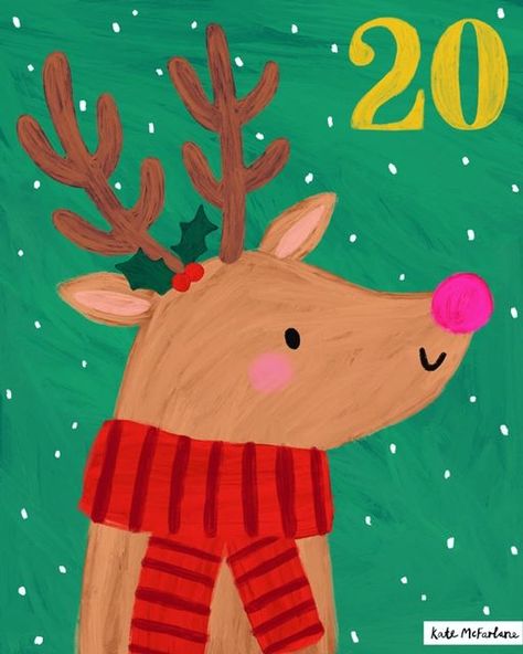 Rudolph Illustration, Kate Mcfarlane, Christmas Reindeer Illustration, Reindeer Cartoon, Reindeer Illustration, Rudolph Reindeer, Reindeer Head, Clay Designs, Countdown Calendar