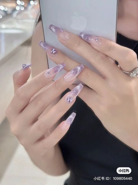 Quinceanera Nails, Lilac Nails, Asian Nails, Hippie Nails, Purple Nail Designs, Lavender Nails, Edgy Nails, Purple Nail, Blush Nails