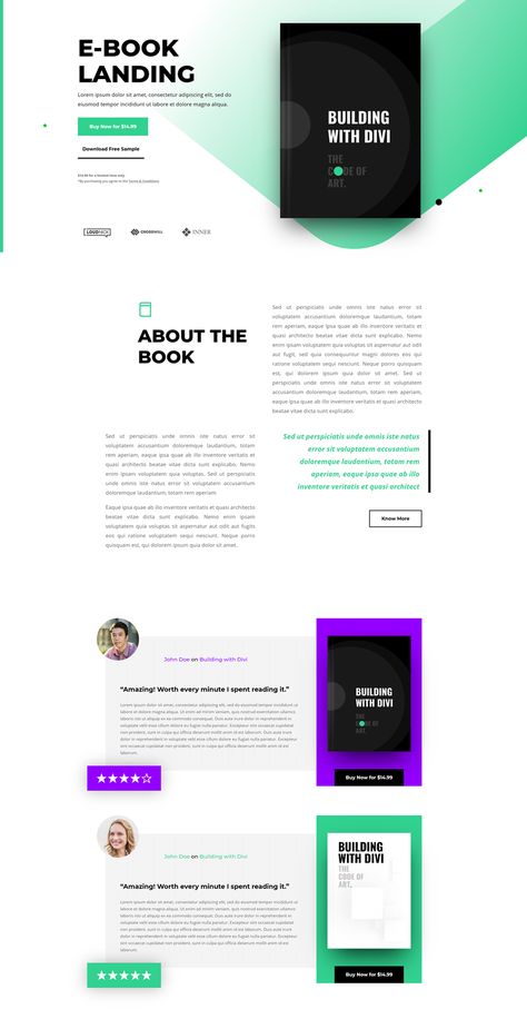 How to Design Eye-Catching Book Reviews for Your Divi Ebook Landing Page E Book Website Design, Lead Page Design, Ebook Website Design, Book Landing Page Design, Ebook Landing Page Design, Book Web Design, Review Page Design, E-book Design, Book Review Design