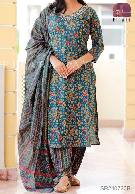 👉Spering is here and it's just the right to welcome florals in your wardrobe. This easy breezy A-Line cotton suit showcasing playful prints, lace, sequin detailing is sure to steal the limelight on any occasion. 👉Fabirc- Cotton 👉Kurti Length:- 44+ 👉Pant Length:- 39+ 👉Duptta Length:- 2.20 👉Available size:- 38, 40, 42, 44 👉Price: 1050/- 👉free shipping👉for order or enquiry 8008578459👉for more updates please do join our whatsapp grp👉click on the image to directly join the grp Cotton Printed Suits Design, Ladies Suit Design, Palazzo Kurta, Cotton Suit Designs, Stylish Kurtis Design, Churidar Designs, Simple Kurta Designs, Designer Kurti Patterns, Cotton Kurti Designs