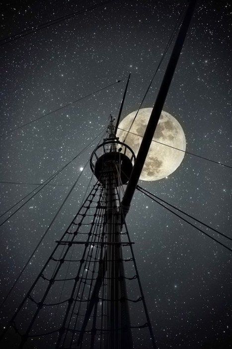 Crows Nest, Moonlight Photography, Crow's Nest, Shoot The Moon, Scenic Photography, Blue Dream, Beautiful Moon, Tall Ships, Set Sail