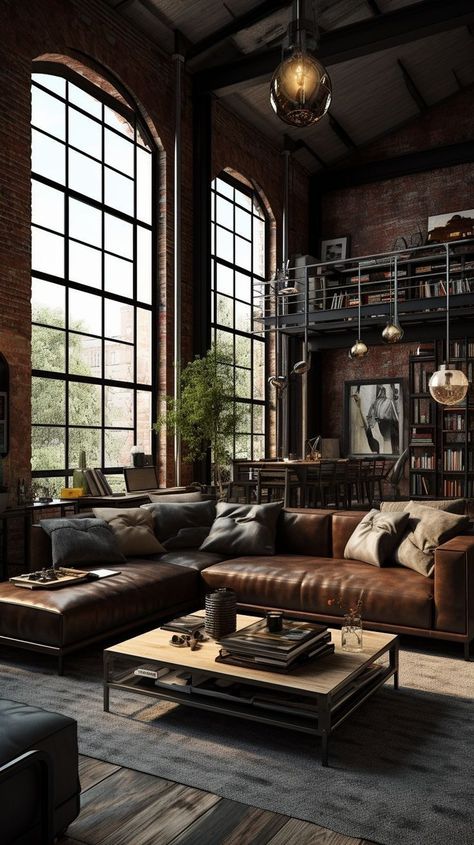 Masculine Living Room Ideas, Contemporary Modern Living Room, Masculine Living Room, Masculine Living Rooms, Latest Decorating Trends, Industrial Living Room, Contemporary Decor Living Room, Loft Interior Design, Industrial Living