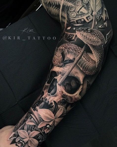 Jungle Tattoo, Tiger Tattoo Sleeve, Animal Sleeve Tattoo, Full Leg Tattoos, Skull Sleeve Tattoos, Skull Sleeve, Realistic Tattoo Sleeve, Men Tattoos Arm Sleeve, Snake Tattoo Design