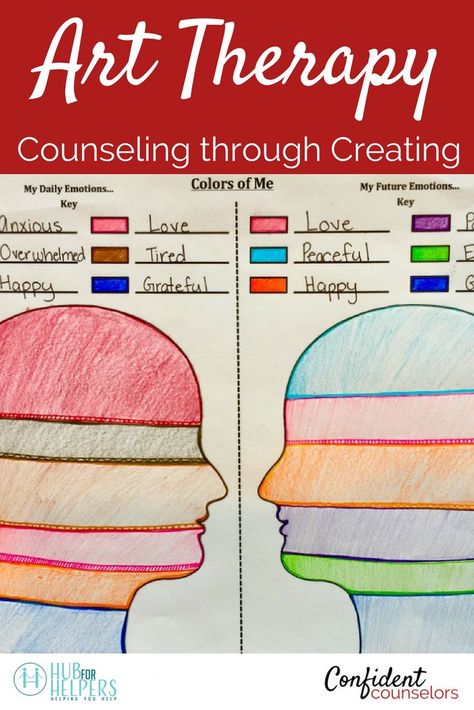 Art therapy is an excellent tool for school counselors to integrate into group counseling and individual counseling. It allows students to express thoughts and feelings in a different way that is less intimidating and more engaging. First Counseling Session Activities, Therapeutic Crafts For Adults, Art Therapy Adults, Counseling Worksheets Therapy Tools, Teen Therapy Activities, Therapeutic Art Activities, Group Therapy Activities, Counseling Worksheets, Mental Health Activities