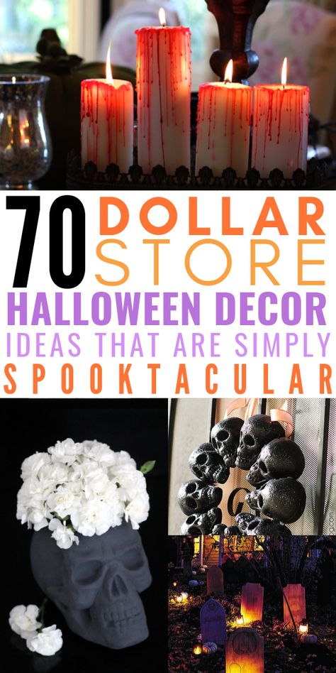 Halloween is almost upon us and these Dollar Store Halloween Decor Ideas are just what you need to get in the spirit!! Many Halloween decorations are very expensive and this is just not the place Halloween House Party Decorations, Dollar Store Halloween Diy, Dollar Tree Halloween Decor, Pumpkins Diy, Glam Halloween, Dollar Store Halloween Decorations, Scary Halloween Decorations Diy, Diy Home Decor For Apartments, Halloween Office