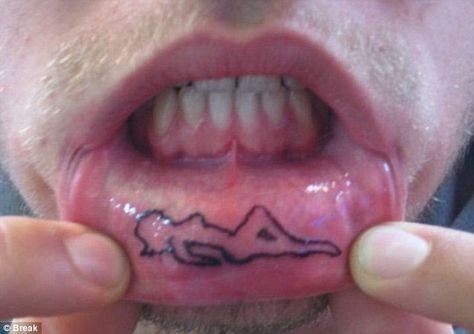 While an inner lip inking is usually a single word scrawled across the skin of the lower lip, some opt for a more adventurous design, with outlines of objects and even coloured shapes. Inner Lip Tattoo, Funny Baby Images, Justin Bieber Jokes, American Funny Videos, Indian Funny, Best Funny Photos, Tattoo Zeichnungen, Funny Dresses, Funny Dog Photos