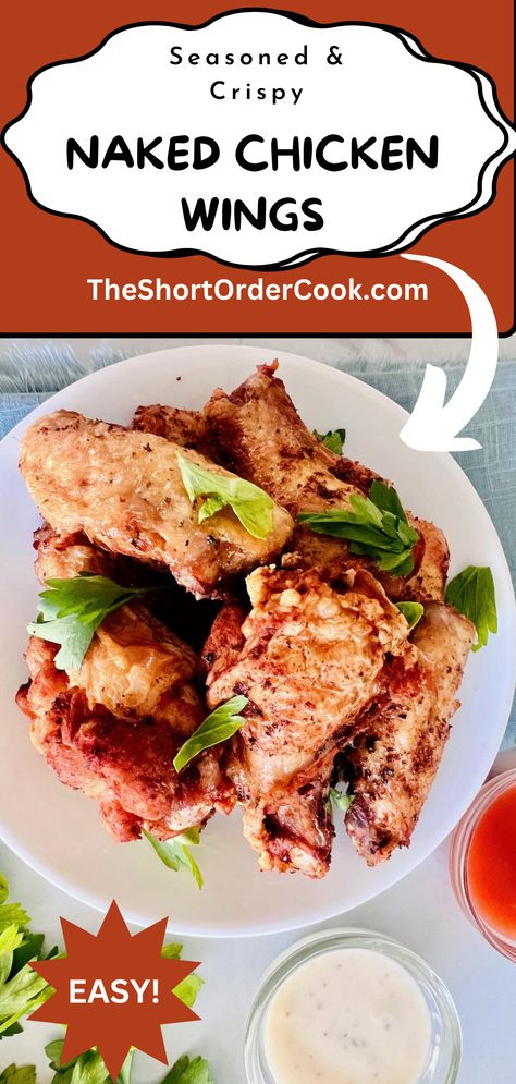 Plate of fried chicken wings. Naked Chicken Wings, Wings With Sauce, Happy Hour Food, Fried Chicken Wings, Fast Easy Meals, Low Carb Diet Recipes, Grain Free Recipes, Wing Recipes, Game Day Food