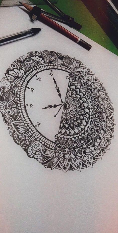 Doodle Art Mandala, Clock Doodle, Krishna Mandala, Aesthetic Mandala, Simple Animals, Mandala Simple, Mandala Bookmark, Bookmark Easy, Painting Ideas Easy Simple