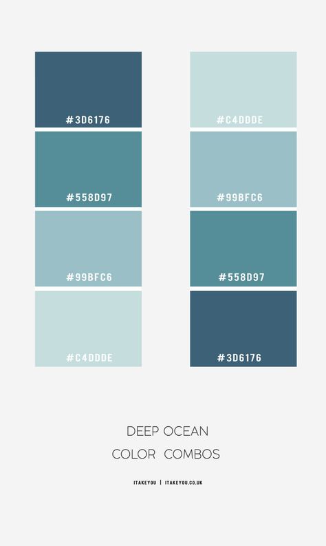 the reason that I chose the colour palette because it gives me a concept idea on the shade type that I will be looking for Deep Blue Green Color Palette, Ocean Color Palette Hex Codes, Ocean Blue Palette, Cold Color Palette Colour Schemes, Types Of Blue Shades, Sea Blue Color Palette, Sea Color Palette Ocean, Color Schemes Colour Palettes Blue, Canva Color Palette Codes Blue