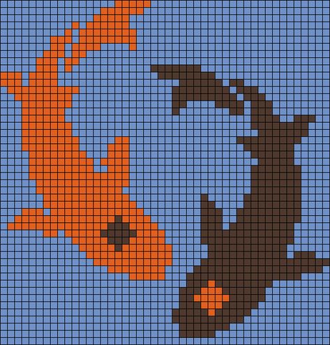 Koi Pixel Art, Pixel Art Koi Fish, Koi Fish Pixel Art, Koi Fish Pixel Art Grid, Fish Grid Pattern, Koi Alpha Pattern, Koi Fish Alpha Pattern, Crab Alpha Pattern, Fish Alpha Pattern