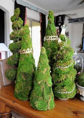 Moss Christmas Tree, Moss Crafts, Xmas Display, Enchanted Forest Decorations, Moss Tree, Christmas Topiary, Miniature Ornaments, Unexpected Beauty, Moss Decor