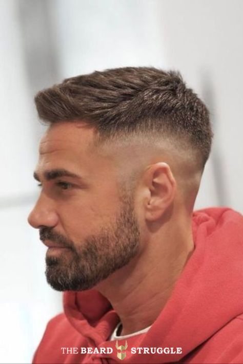 short-beard-styles Men Short Hair Fade, Very Short Hair Men, Crew Cut Haircut, Mid Fade Haircut, Men Fade Haircut Short, Short Hair With Beard, Short Fade Haircut, High Fade Haircut, Mens Haircuts Short Hair