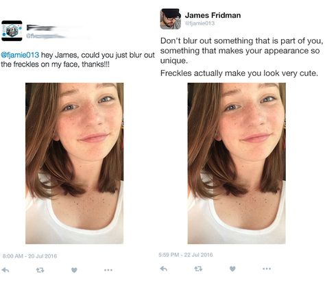 Oh yeah, I love them freckles! See my Dream Dolls board. Photoshop Troll Who Takes Photo Requests Too Literally Strikes Again (15+ New Pics) James Fridman, Photoshop Help, Bizarre Pictures, Photoshop Fail, Funny Photoshop, 22 Words, Funny Lol, Faith In Humanity, Tumblr Funny