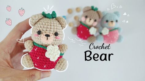 https://youtu.be/yE9ybpyVtY4?si=qN5gxw2ORa1uiWCY Crochet Straight Edges, Crochet Parrot, Diy Amigurumi, Crochet Cute, Crochet Fairy, Strawberry Bear, Crochet Strawberry, Bear Crochet, Crochet Keychain Pattern