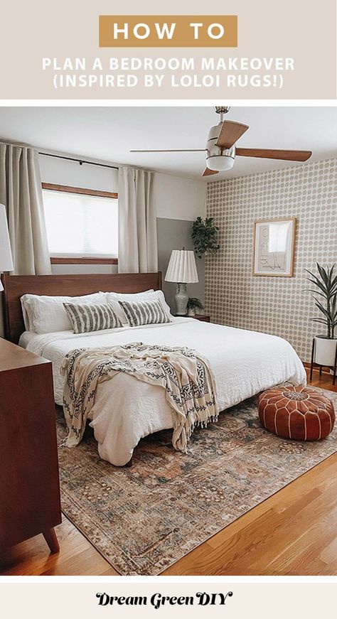 How To Plan A Bedroom Makeover | dreamgreendiy.com + @LoloiRugs #gifted Kitchen Area Rugs, Living Room Area Rug, Green Diy, Living Room Area, Style Carpet, Bedroom Area Rug, Solid Hardwood Floors, Living Room Area Rugs, Main Bedroom