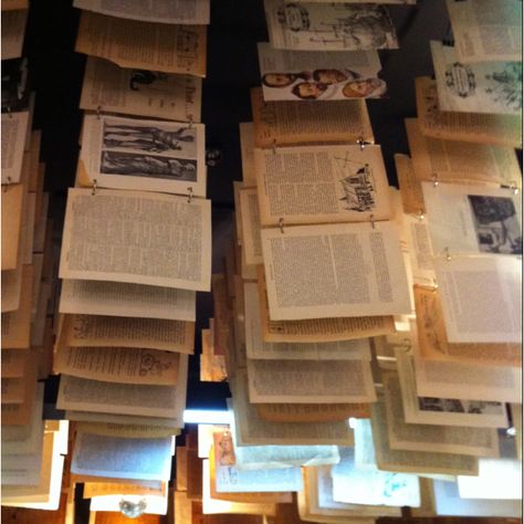 this is awesome idea I saw at QVB postcard shop - hanging books to ceiling chains Hanging Books From Ceiling, Hanging Books, Book Theme, Hanging Cabinet, Modern Library, Reggio Emilia, School Library, Book Themes, Classroom Themes