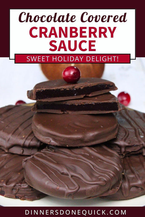 Enjoy the perfect balance of tart and sweet with my Chocolate Covered Cranberry Sauce treats! These festive delights are a must-try for the holidays, offering a unique twist on a classic dish. Ideal for Thanksgiving, Christmas, or any winter gathering, they combine rich dark chocolate flavors with tangy, fruity cranberry sauce. These bite-sized treats will be a hit at any holiday table. Try this easy, crowd-pleasing recipe today! #HolidayTreats #CranberrySauce #ChocolateDesserts #HolidayRecipes Chocolate Covered Cranberry Sauce, Canned Cranberry Sauce Recipes Desserts, Desserts With Cranberry Sauce, Cranberry Glaze Recipe, Jellied Cranberry Sauce Recipes Easy, Chocolate Covered Cranberries, Recipes With Jellied Cranberry Sauce, Recipes Using Jellied Cranberry Sauce, Chocolate Covered Christmas Treats