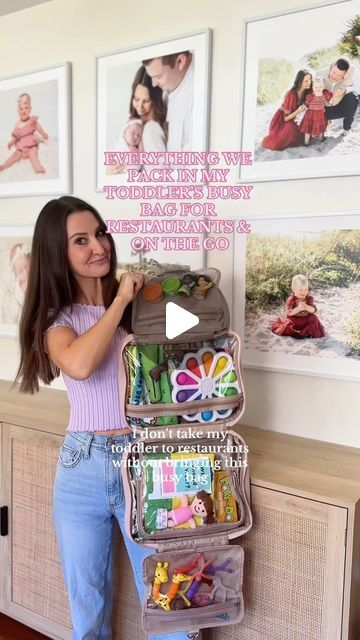 Nattie Jo Powell on Instagram: "everything we pack in our busy bag/ restaurant bag for My toddler!! Comment “BUSY” to get all of our tried and trusted on the go toys & toddler activities sent straight to you!🤝🎒 We bring this anytime we go out to eat/for appointments & on the go and try to just offer one or two toys at a time to keep her busy for longer!  #toddlermom #busybag #toddlerbusybag #toddlerrestaurantbag #restaurantwithtoddlers #toddleractivities #toddlermusthaves #toddlertraveltoys #onthegotoys #toddlertips" Travel Busy Bags For Toddlers, Restaurant Bags For Toddlers, Restaurant Busy Bag Toddlers, Toddler Restaurant Busy Bag, Restaurant Busy Bag, Toddler Car Games, Busy Bags For Toddlers, Toddler Travel Bag, Travel Games For Kids