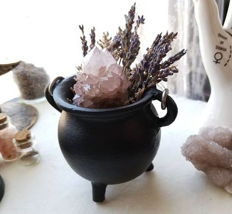 Cast Iron Cauldron, Iron Cauldron, Crystal Room, Crystal Garden, Witchy Crafts, Goth Home Decor, Witch Magic, Witchy Decor, Season Of The Witch