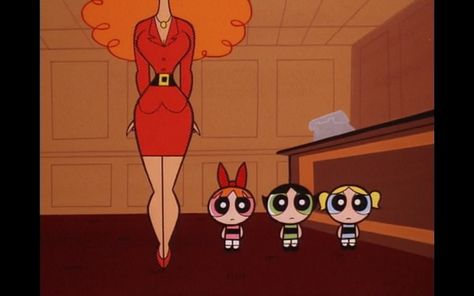 Miss Bellum, Blossom, Bubbles and Buttercup from the Powerpuff Girls episode, Something's a Ms. Ms Bellum, Sara Bellum, Calarts Style, New Powerpuff Girl, Redhead Characters, Hello Giggles, Video Meme, Powerpuff Girl, Power Puff