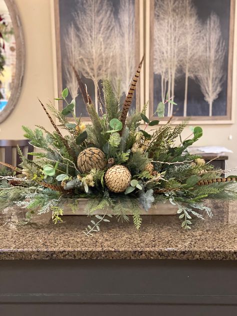 Rustic Arrangements Flowers, White Feather Flower Arrangements, Rustic Flower Table Arrangements, Safari Theme Floral Arrangements, Year Round Floral Arrangements, Rustic Flower Arrangements For The Home, Woodsy Flower Arrangements, Diy Dough Bowl Centerpiece, Woodland Floral Arrangements