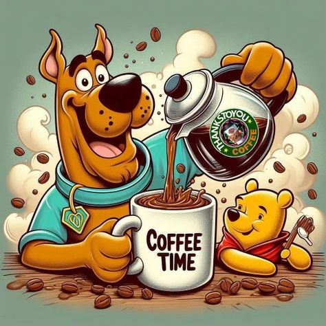 Cartoon Drinking Coffee, Coffee Stickers Printable, Coffee Cartoons, Scooby Doo Pictures, Coffee Jokes, Coffee Pics, Good Morning Snoopy, Scooby Doo Images, Coffee Meme