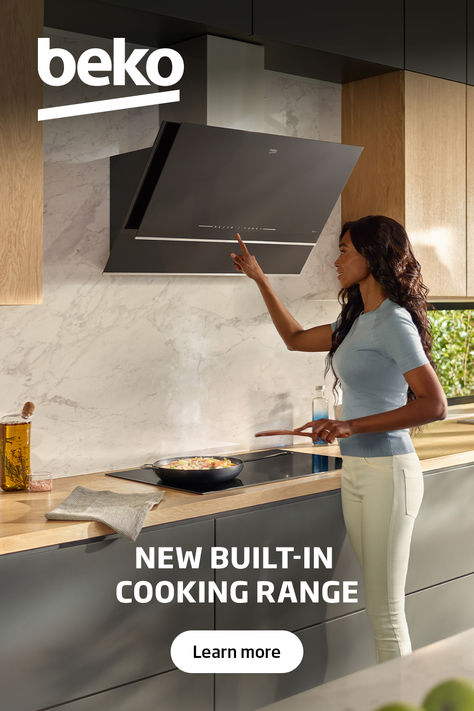 Create a sleek, modern kitchen design with Beko’s built-in cooker hoods and induction hobs. Cooker Hood Ideas Modern, Cooker Hood Ideas, Large Kitchen Design, Sleek Modern Kitchen, Self Cleaning Ovens, Extractor Hood, Cooker Hood, Table Lamps Living Room, Integrated Appliances