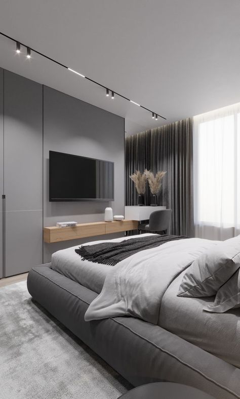 minimalist interior design Modern Minimalist Bedroom Design, Sleeping Room Design, Bedroom Design Luxury, Modern Grey Bedroom, Black And Grey Bedroom, Grey Bedroom Design, Bedroom Pop Design, Black Cube, Modern Minimalist Bedroom