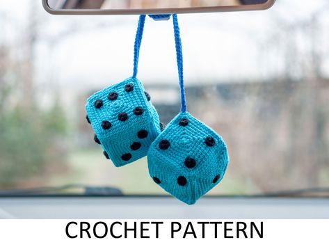 Car Dice, Car Hanging Accessories, Mirror Car Accessories, Car Hangers, Rear View Mirror Accessories, Crochet Car, Cute Car Accessories, Crochet Lessons, Mirror Ornaments