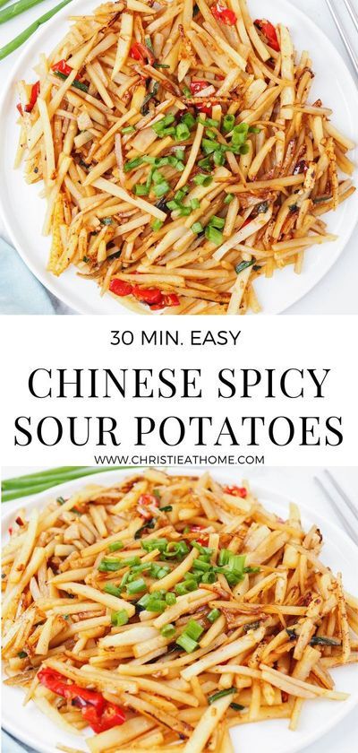 Chinese Spicy Sour Potatoes. A delicious vegan shredded potato dish with a spicy, salty, vinegar flavour. It�s easy to make and great as a side dish. #sidedish #chinesefood #chineserecipes #potatoes Asian Potatoes, Food Potatoes, Vegan Appetizers Recipes, Authentic Chinese Recipes, Easy Asian Recipes, Savoury Recipes, Asian Foods, Vegan Appetizers, Indian Snack Recipes