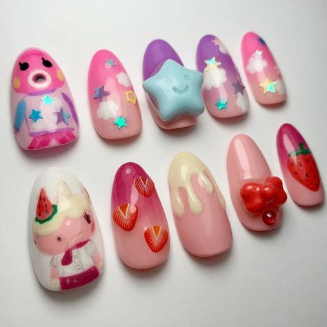 Animal Crossing Nail Art, Animal Crossing Nails, Fashion Cottagecore, Nail Appointment, Harajuku Anime, Dark Academia Clothes, Punk Nails, Academia Clothes, Fairycore Aesthetic