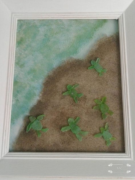 Green Sea Glass Art, Sea Glass Turtles, Sea Glass Turtle, Turtle Project, Turtle Outline, Seaglass Crafts, Sea Glass Pictures, Still Waters Run Deep, Sea Glass Diy