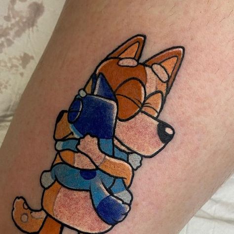 Bluey Show Tattoo, Bluey Cartoon Tattoos, Bluey Quote Tattoos, Bluey Bingo Tattoo, Bluey Cartoon Tattoo Ideas, Bluey Cartoon Tattoo, Bluey Tattoo Ideas, Bingo Tattoo, Bluey Tattoos