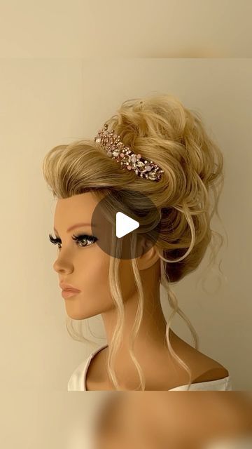 Hair Updo With Crown, Bridal Tiara Hairstyles, High Wedding Updo, Updo With Crown, Updo With Tiara, Pageant Hair Updo, Bridal Hair Bun, Princess Updo, Big Updo