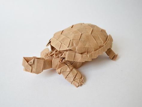 Tortoise, designed and folded by Joseph Hwang (source: ) #origami #tortoise Origami Tortoise, Chinese Buddha, Creative Origami, Reptiles And Amphibians, Origami Crafts, Amphibians, Reptiles, Tortoise, Origami