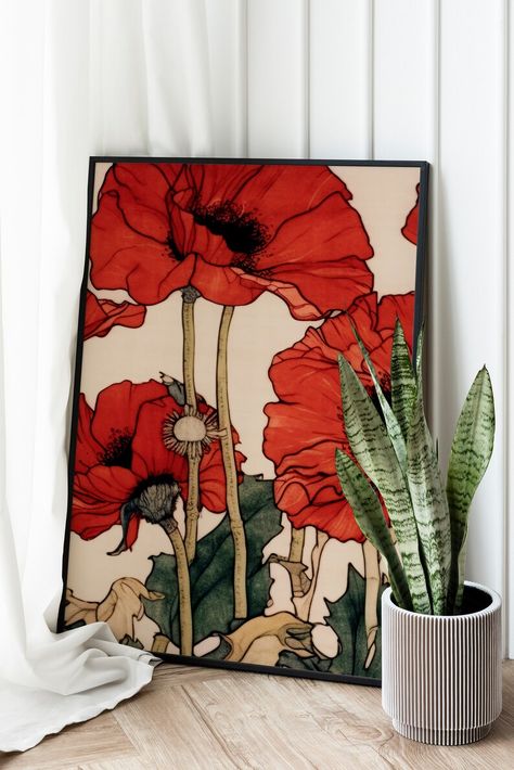 California State Flower, Poppy Flower Art, Framed Floral Art, Floral Art Canvas, Flower Poppy, Poppy Wall Art, Frame Floral, Wall Art Flower, Contemporary Canvas