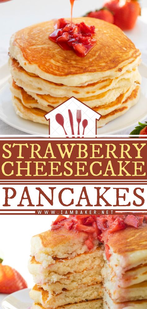 Ihop Strawberry Cheesecake Pancakes, Pancake And Strawberries, Breakfast Pancake Recipes, Desert Pancakes, Easy Make Breakfast Ideas, Strawberries And Cream Pancakes, Flavor Pancake Recipe, Coconut Cream Pancakes, Pancakes And Eggs Breakfast Ideas