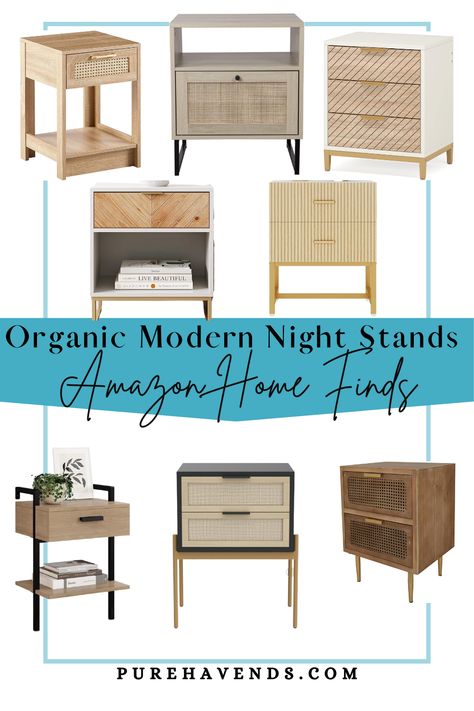 Small Bedroom organic Modern Night Stands. all different styles Rattan front draw or woven can dressers. Amazon has a great selection of neutral night stands. Click for all of the links. modern organic night stands! Modern Night Stand, Affordable Nightstand, Home Bunch, Small Bedroom Designs, Bedroom Decor Inspiration, Small Bedroom Decor, Modern Organic, Night Stands, Modern Nightstand